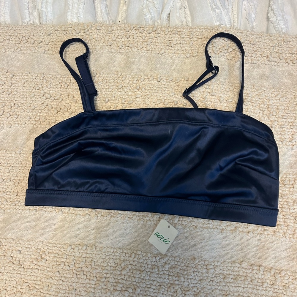 aerie Satin Navy Bandeau Bralette with Adjustable Straps